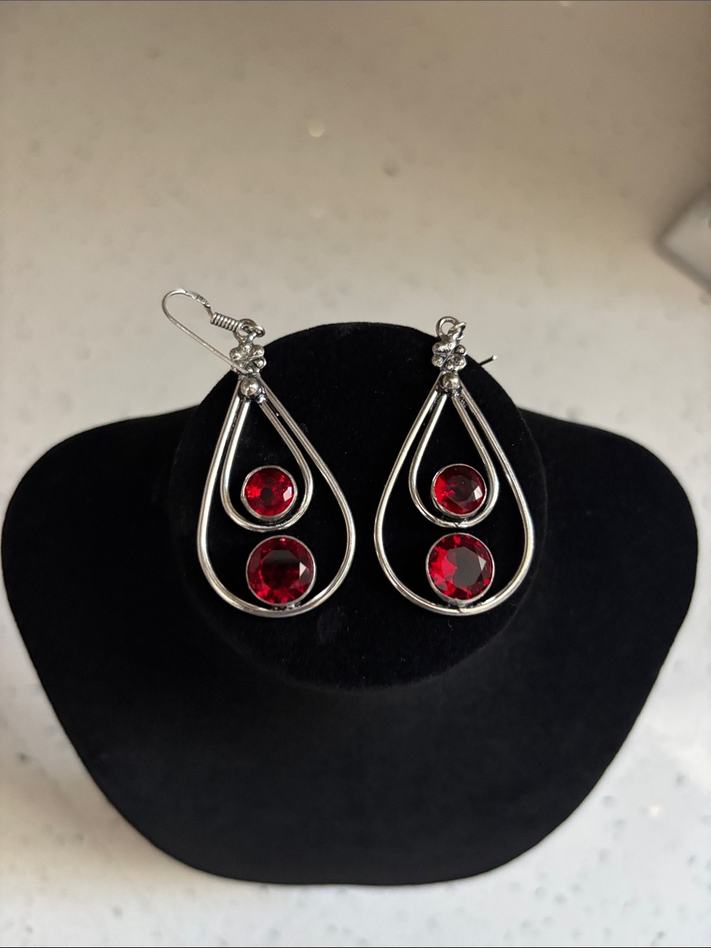 Sterling Silver Teardrop Garnet Gemstone Drop Dangle Earrings